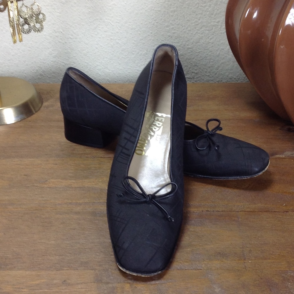 Salvatore Ferragamo Black Textile Flats